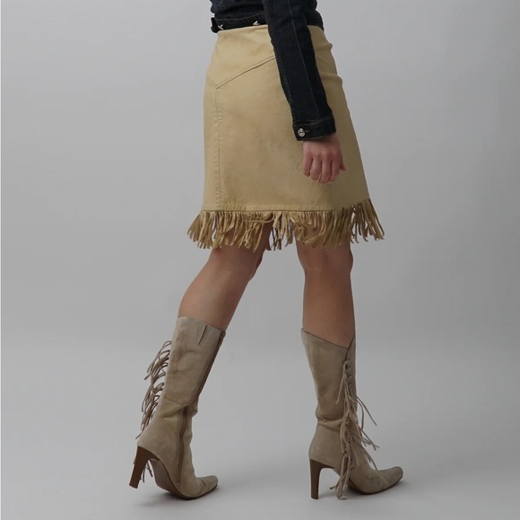 Vintage Soft Leather Concho Fringe Skirt Pioneer Wear Tan Button Rare Boho 20304 - Picture 13 of 13